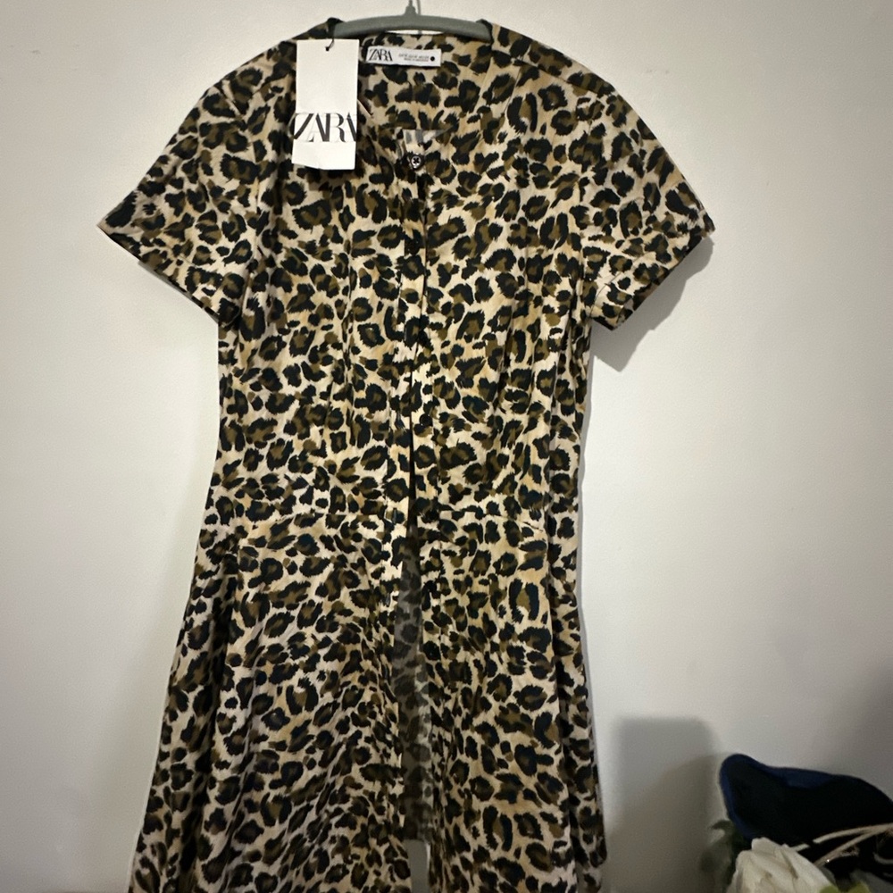 Zara Animal Print Blouse in Black and Tan